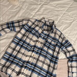 Blue and White Plaid Women's Cardigan